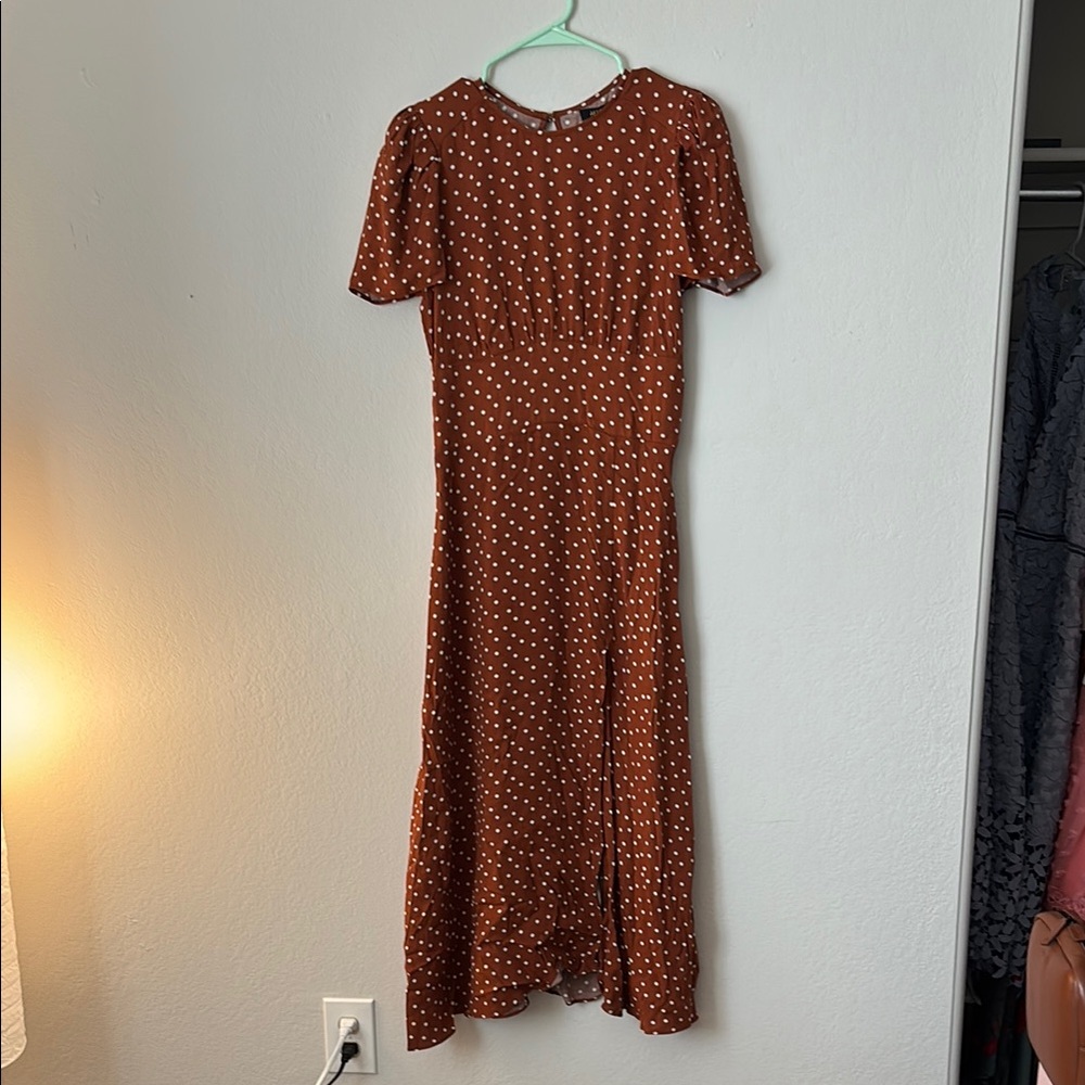 AFRM Brown and Orange Ruffled Tiered Midi Sundress